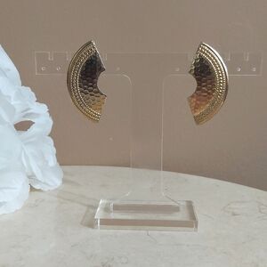 Vintage 1990s Goldtone Hammered Pattern Crescent Shaped Post Back Earrings